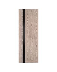 Villar Home Designs Prefinished Natural Wood Veneer Dark Oak Trinity Wood Door Slab with Matte Black Inserts