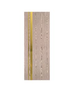 Villar Home Designs Prefinished Natural Wood Veneer Dark Oak Trinity Wood Door Slab with Glossy Gold Inserts