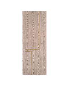 Villar Home Designs Prefinished Natural Wood Veneer Dark Oak Veronica Wood Door Slab with Glossy Gold Inserts