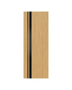 Villar Home Designs Prefinished Natural Wood Veneer Sandy Oak Trinity Wood Door Slab with Matte Black Inserts