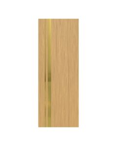 Villar Home Designs Prefinished Natural Wood Veneer Sandy Oak Trinity Wood Door Slab with Glossy Gold Inserts