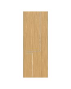 Villar Home Designs Prefinished Natural Wood Veneer Sandy Oak Veronica Wood Door Slab with Glossy Silver Inserts