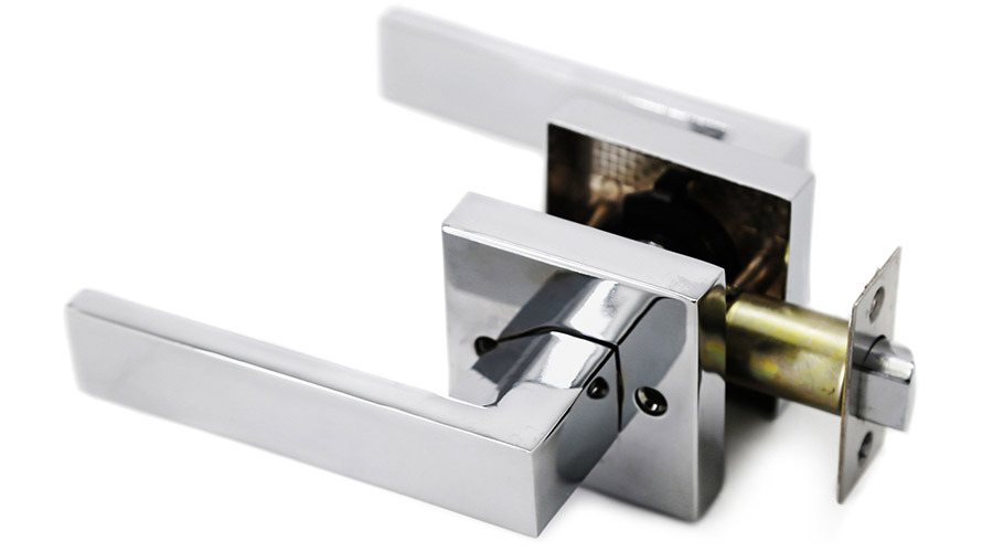 silver door lever with square rose