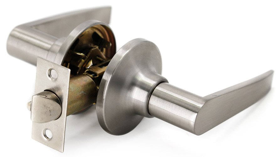 silver door lever with round rose