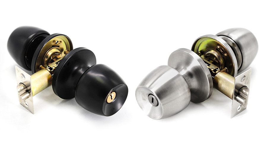 a black and a silver door knob