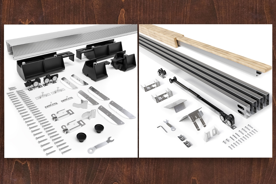 Hanging and sliding door hardware kits